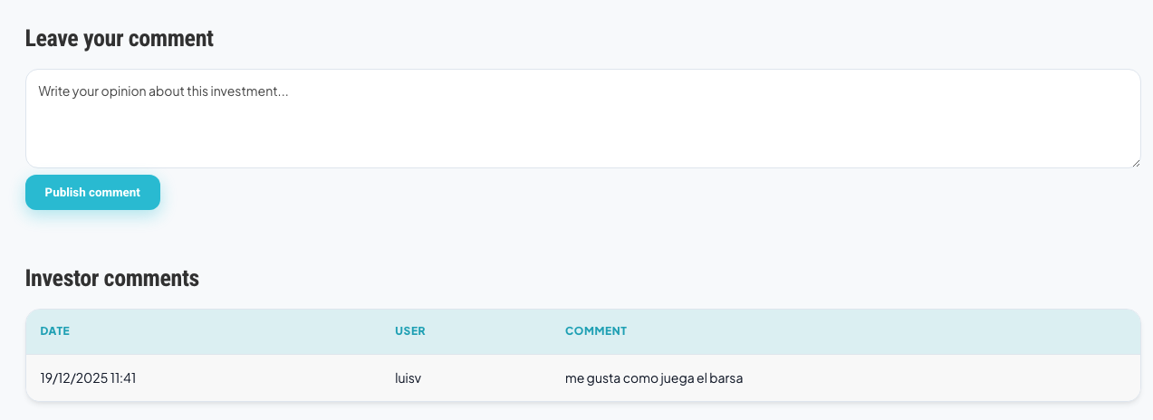 Investor Comments Section
